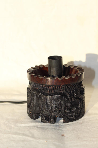 Handcarved Wood Ostrich Egg Lamp holder Stand, Design 2. Big Five Ebony Wood stand. Malawian Handcarved Animal theme Art. Ready to Ship