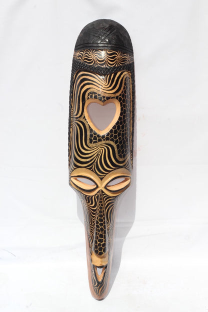 39" Pair Large Teakwood Masks with Heart shape, Zebra and Giraffe Theme . Male and female interior decor Wall Hanging for Hotel, home/Office