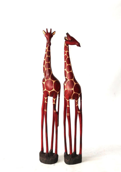 Fine Art Toney Red Rouge Olive Holz ausgehöhlte Giraffe stehend. Große geschnitzte Kunstskulptur aus Simbabwe. Handgemachtes Geschenkdekor für Zuhause/Büro