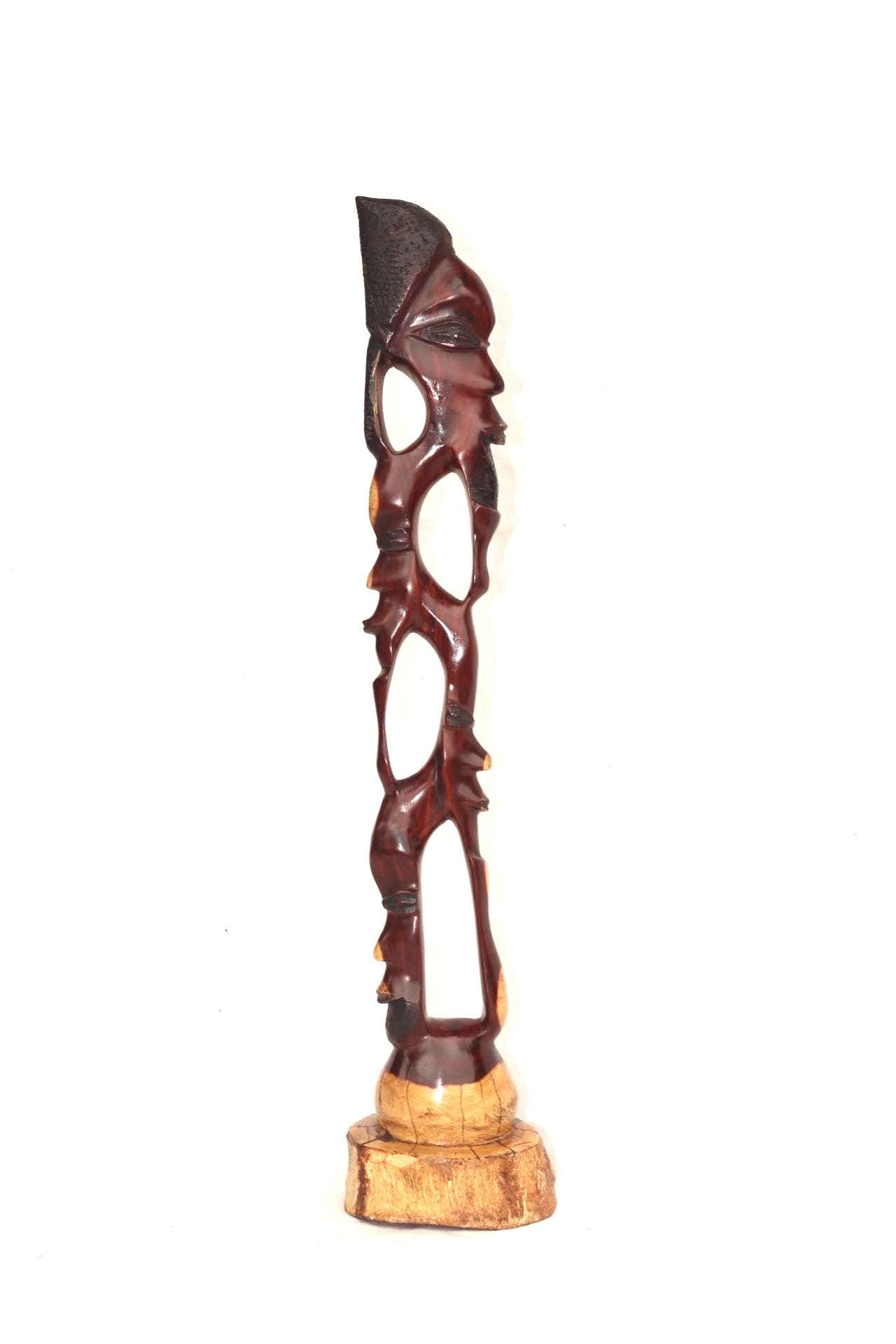 African man faces Tower, Teak Handcarved Decor sculptures. Zambian Carved Wood Art Gifts. Ready to Ship Gifts