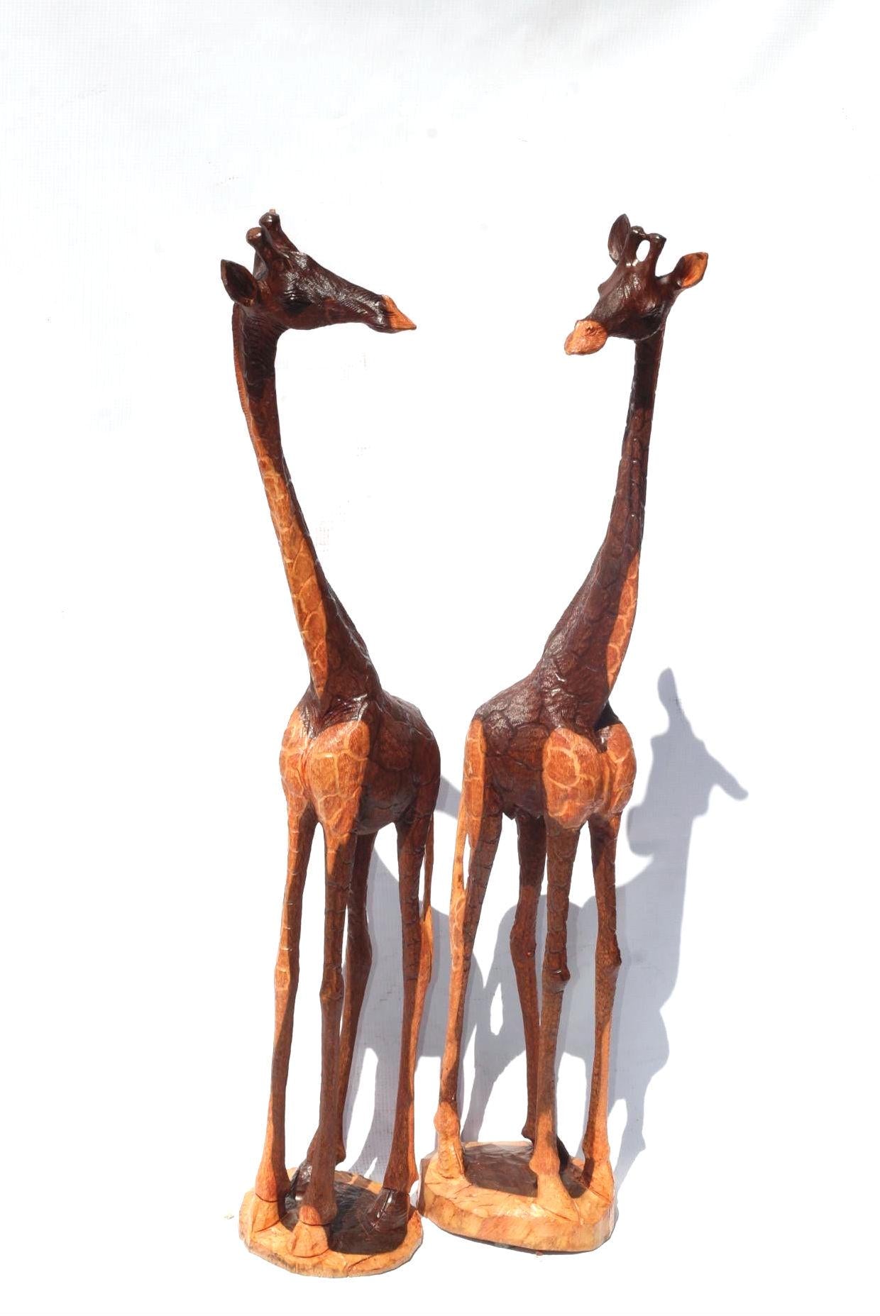 33" Tall Fine Art Lifelike Iron Wood Giraffe Lovers figurines. Zimbabwe Carved Sculpture. Unique Home/office decor. African Christmas Gift