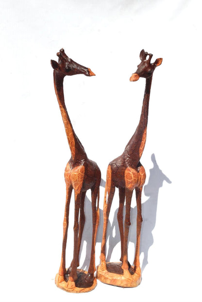 33" Tall Fine Art Lifelike Iron Wood Giraffe Lovers figurines. Zimbabwe Carved Sculpture. Unique Home/office decor. African Christmas Gift