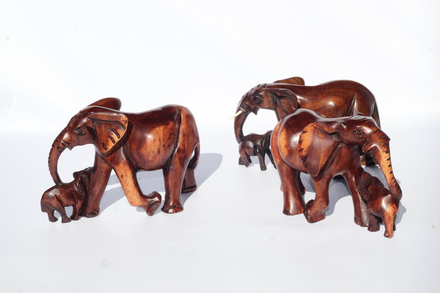 Elephant Mother and Calf Ironwood Sculpture. Malawian handcarved smooth decor figurines. African Big Five Christmas gift ready to Ship