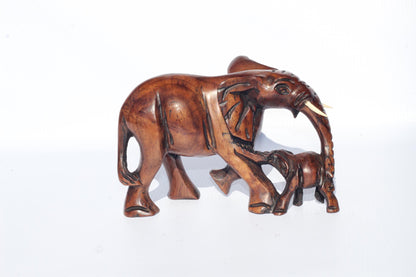 Elephant Mother and Calf Ironwood Sculpture. Malawian handcarved smooth decor figurines. African Big Five Christmas gift ready to Ship