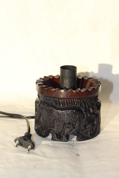 Handcarved Wood Ostrich Egg Lamp holder Stand, Design 2. Big Five Ebony Wood stand. Malawian Handcarved Animal theme Art. Ready to Ship