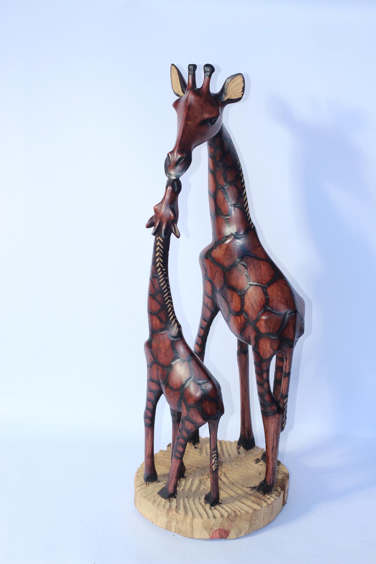 Mother and Calf Burnt and Gouged Olive Wood Art figurine. Zimbabwean handcarved Sculpture. Home/office Unique African gifts. Ready to Ship