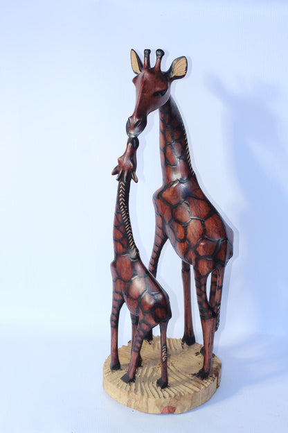 Mother and Calf Burnt and Gouged Olive Wood Art figurine. Zimbabwean handcarved Sculpture. Home/office Unique African gifts. Ready to Ship