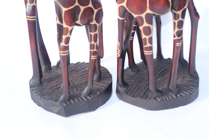 Large Giraffe with Calf Dark Brown Gouged Olive Wood Art figurine. Zimbabwean handcarved Sculpture. Home/office African gifts. Ready to Ship