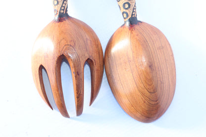 Elephant and Calf theme Olive Wood Spoon and Spork/ Fork Giftsets. Zimbabwe hand Carved Artwork for wall or table decor. Unique African Gift