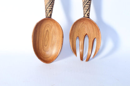 Elephant and Calf theme Olive Wood Spoon and Spork/ Fork Giftsets. Zimbabwe hand Carved Artwork for wall or table decor. Unique African Gift