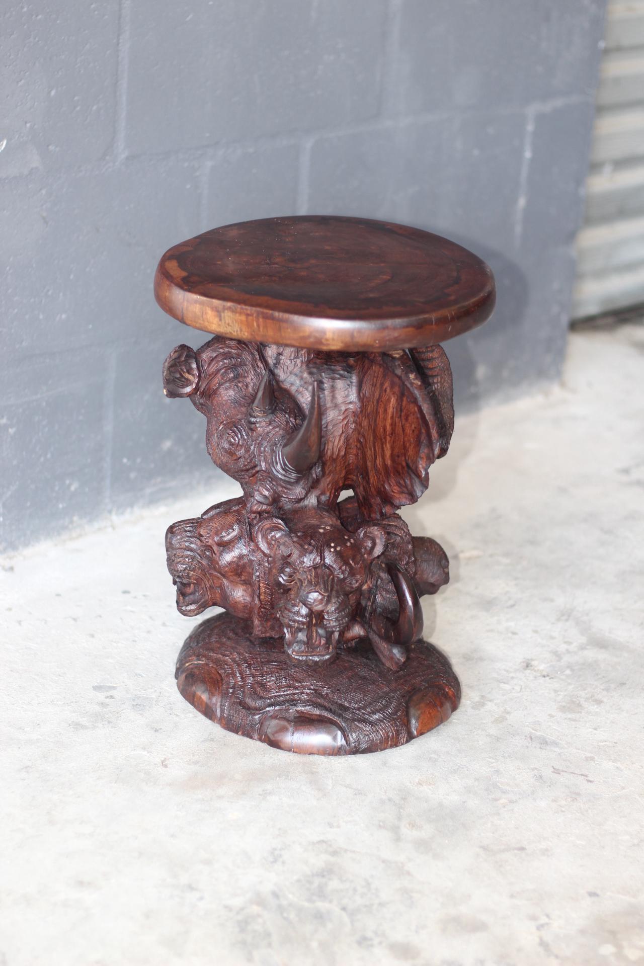 Realistic Ironwood Hand Carved Big Five animal heads Chair. Elephant, Lion, Leopard, Buffalo, Rhino fine Art Decor. Hotel/Office Stool Decor