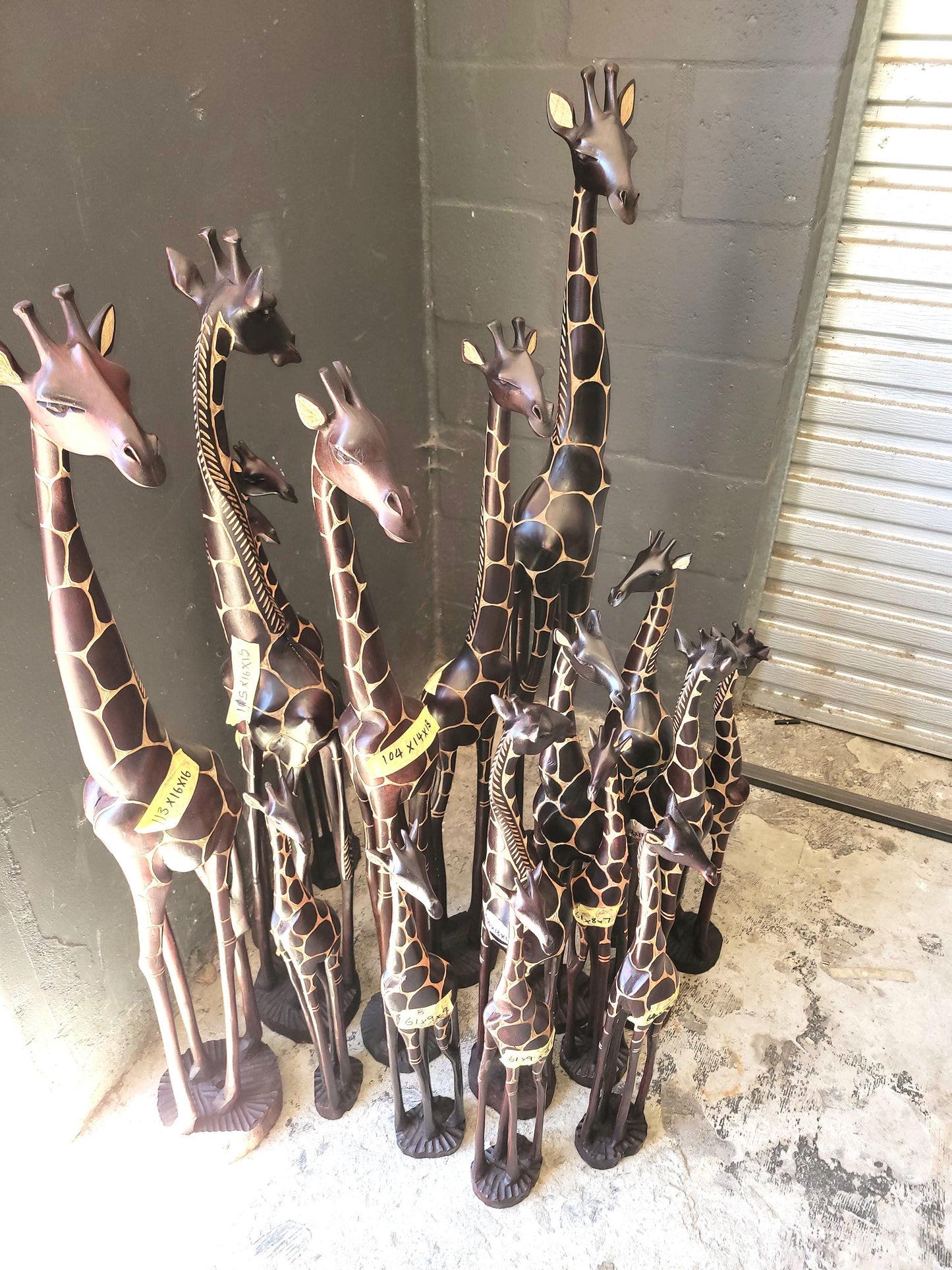 Coffee Brown Olive Wood Gouged Giraffe standing figurine. Tall Zimbabwean Carved Art Sculpture. Home/office Gifts decor ready to Ship
