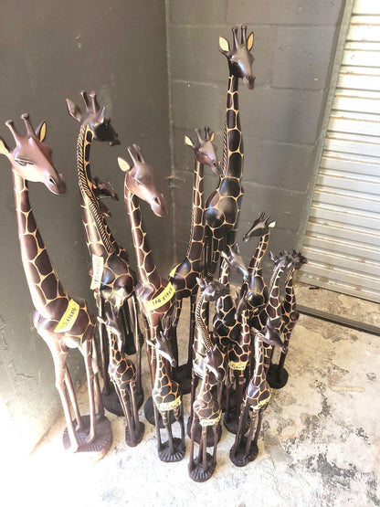 Coffee Brown Olive Wood Gouged Giraffe standing figurine. Tall Zimbabwean Carved Art Sculpture. Home/office Gifts decor ready to Ship