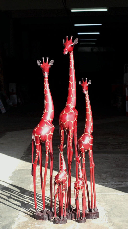 Fine Art Toney Red Rouge Olive Holz ausgehöhlte Giraffe stehend. Große geschnitzte Kunstskulptur aus Simbabwe. Handgemachtes Geschenkdekor für Zuhause/Büro