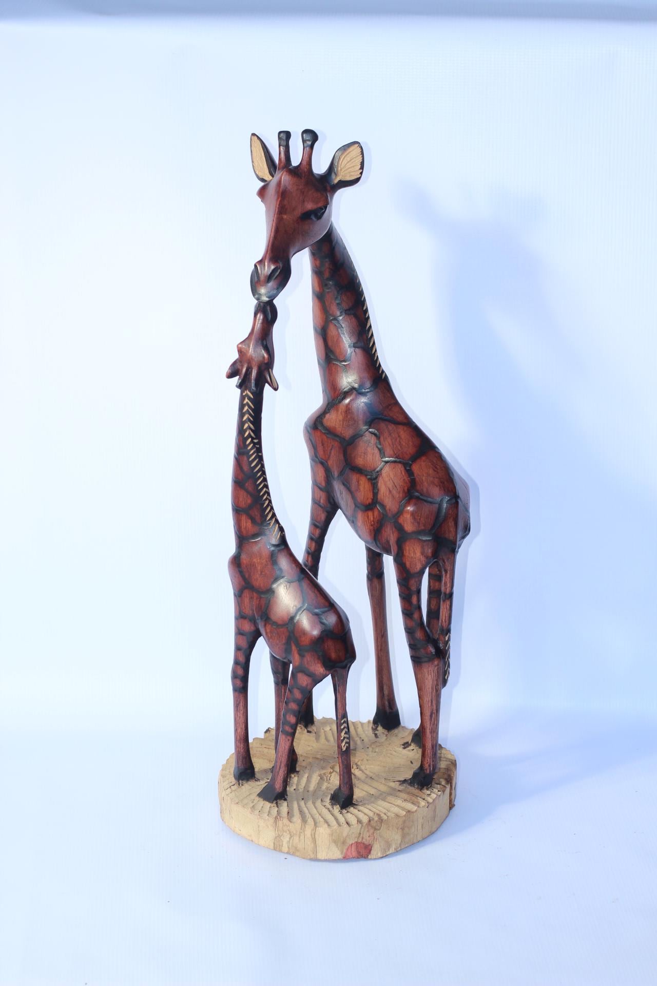 Mother and Calf Burnt and Gouged Olive Wood Art figurine. Zimbabwean handcarved Sculpture. Home/office Unique African gifts. Ready to Ship
