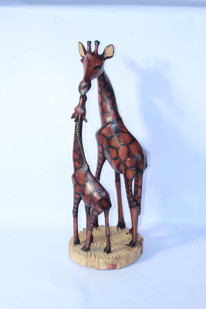 Mother and Calf Burnt and Gouged Olive Wood Art figurine. Zimbabwean handcarved Sculpture. Home/office Unique African gifts. Ready to Ship