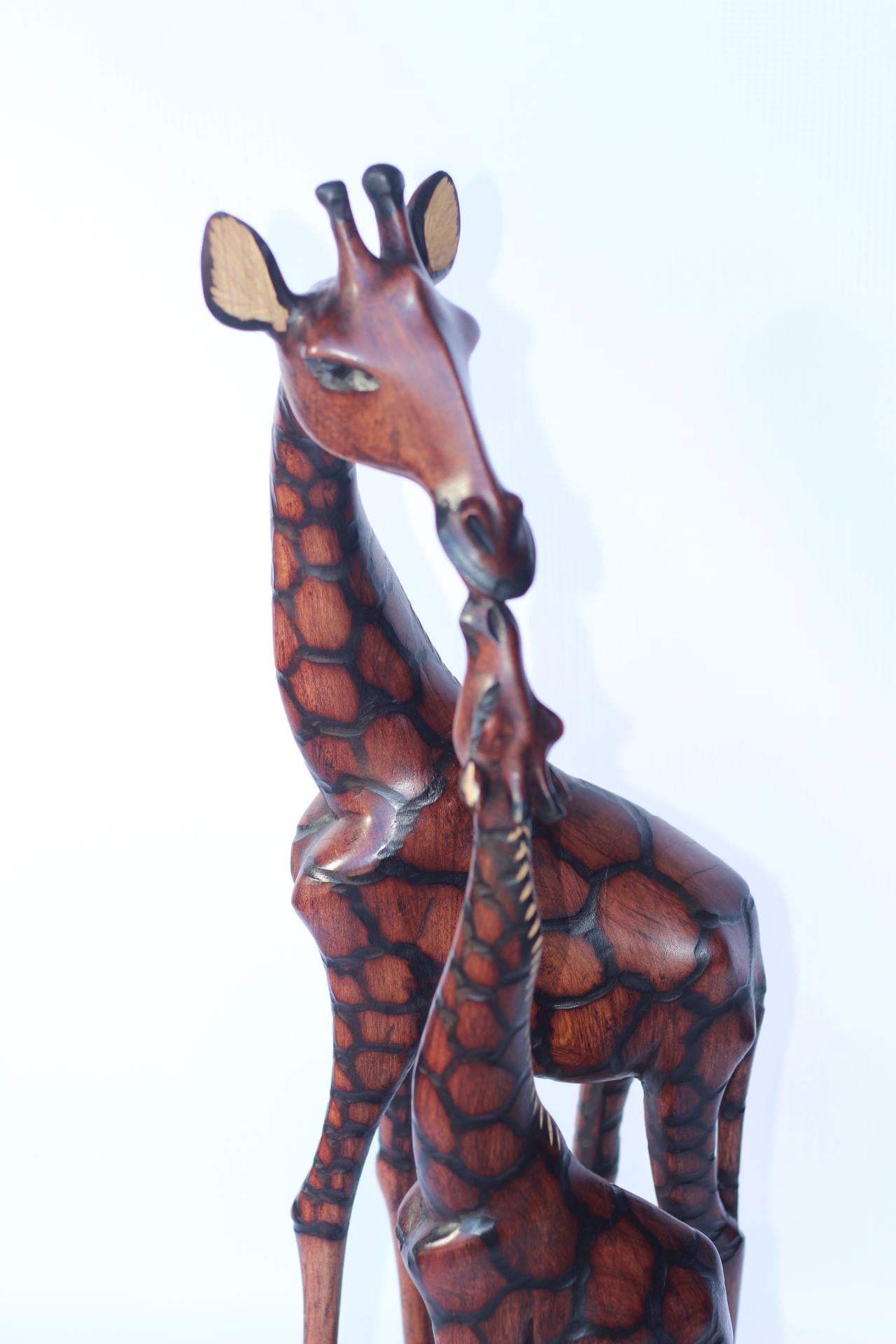 Mother and Calf Burnt and Gouged Olive Wood Art figurine. Zimbabwean handcarved Sculpture. Home/office Unique African gifts. Ready to Ship