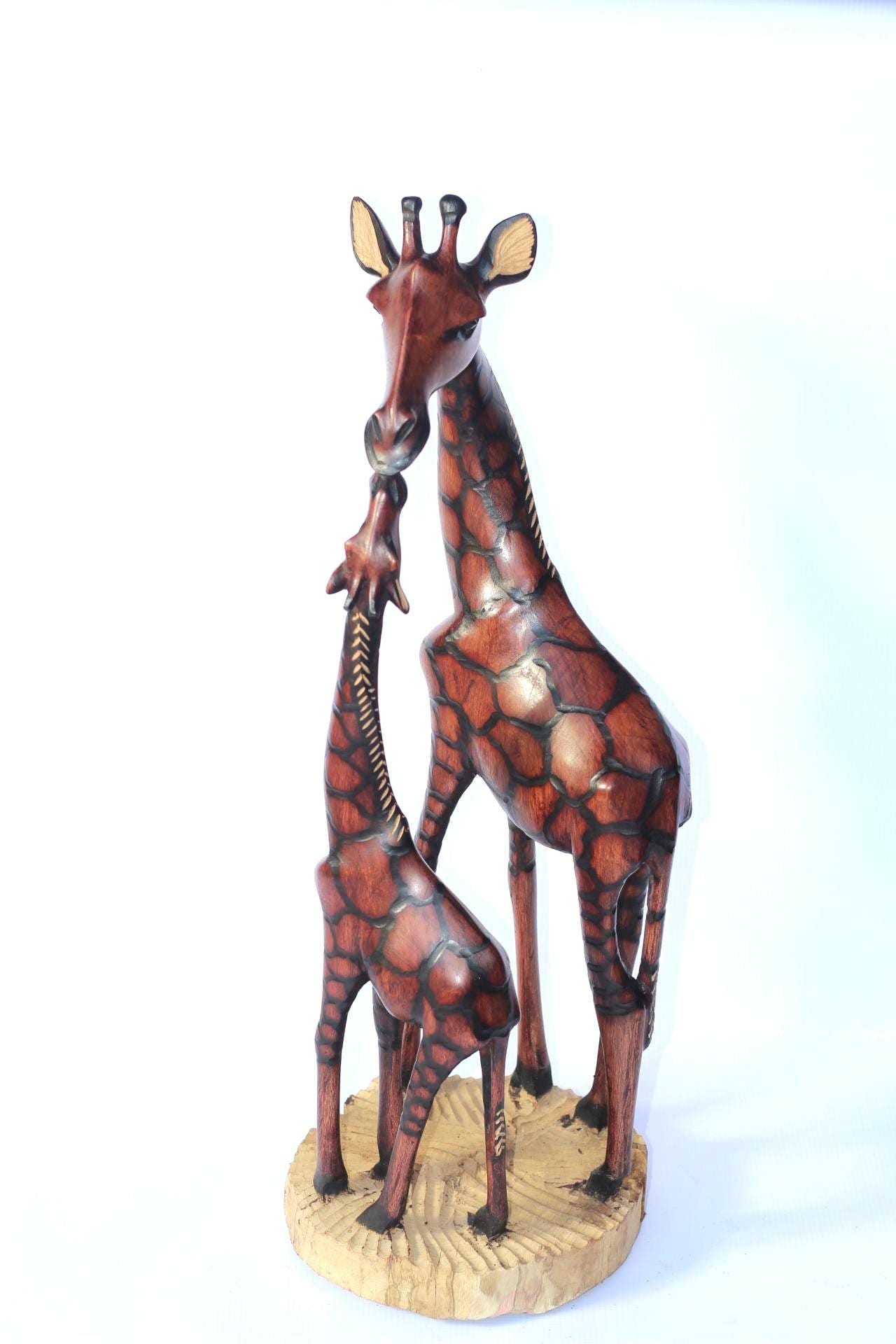 Mother and Calf Burnt and Gouged Olive Wood Art figurine. Zimbabwean handcarved Sculpture. Home/office Unique African gifts. Ready to Ship