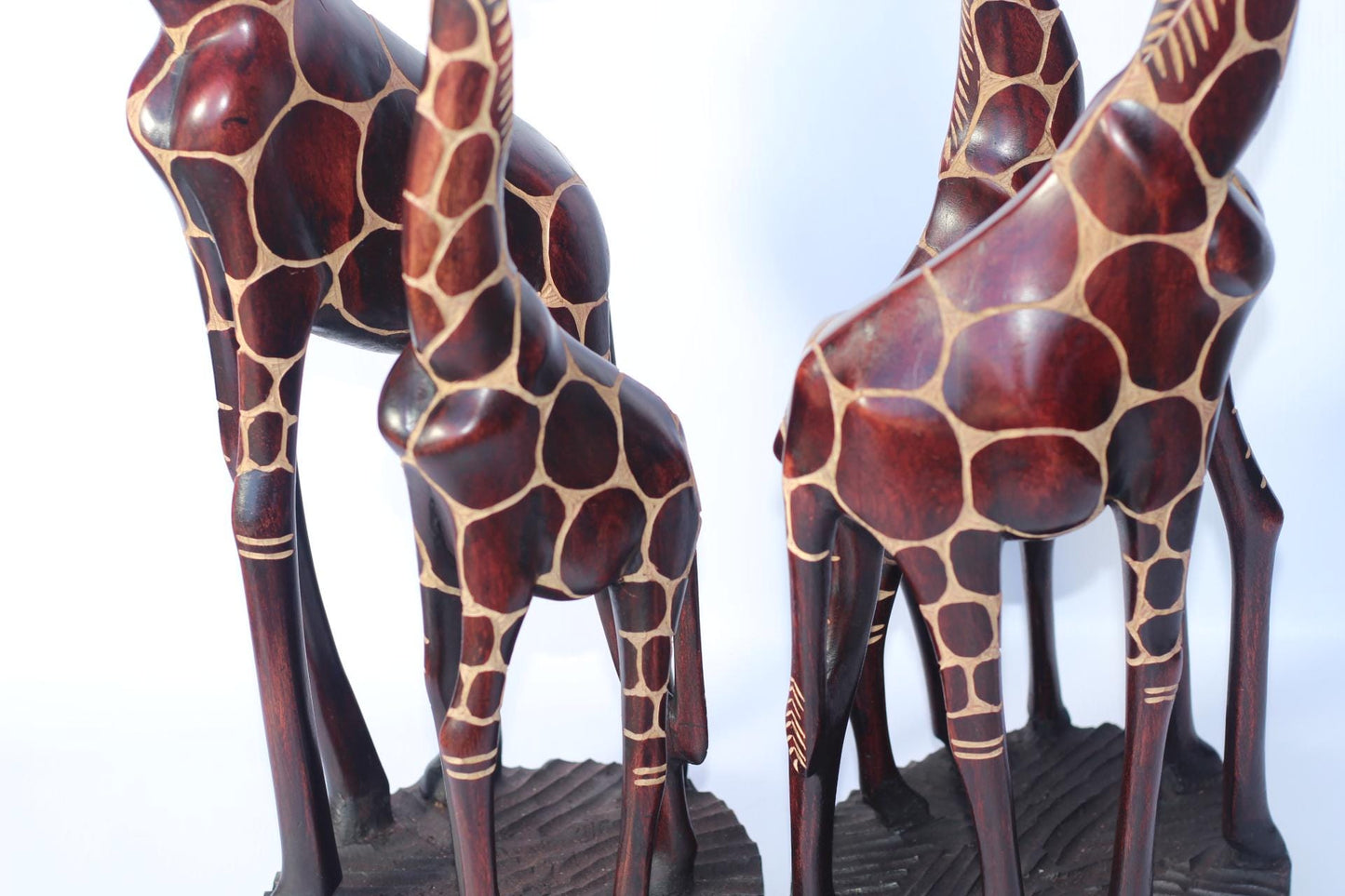 Large Giraffe with Calf Dark Brown Gouged Olive Wood Art figurine. Zimbabwean handcarved Sculpture. Home/office African gifts. Ready to Ship