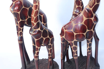 Large Giraffe with Calf Dark Brown Gouged Olive Wood Art figurine. Zimbabwean handcarved Sculpture. Home/office African gifts. Ready to Ship