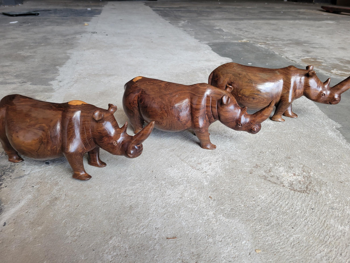 Ironwood Carved Rhino Long Horn Sculpture. Zambian handmade smooth figurines. Unique African Gifts for home/Office Decor. Ready to Ship Art