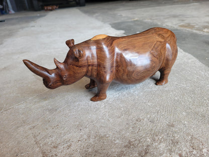 Ironwood Carved Rhino Long Horn Sculpture. Zambian handmade smooth figurines. Unique African Gifts for home/Office Decor. Ready to Ship Art