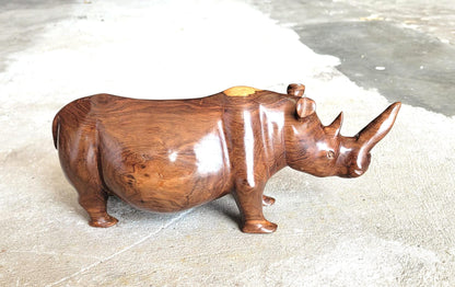 Ironwood Carved Rhino Long Horn Sculpture. Zambian handmade smooth figurines. Unique African Gifts for home/Office Decor. Ready to Ship Art