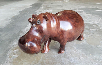 Dark Brown Lifelike smooth Iron Wood Hippopotamus Masterpiece. African Hand carved Hippo Art figurine / Decor. Weighs 3.5kgs, 35×17×13cm.