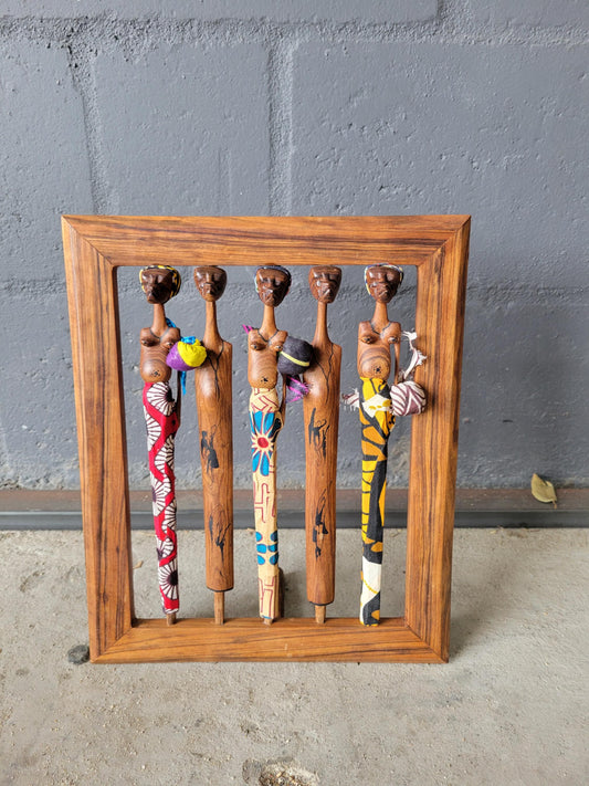 Mozambique Sandalwood Hand Carved African Couples on a brown painted self standing frame. Wall Hanging or Table Decor. Ready to Ship Gift