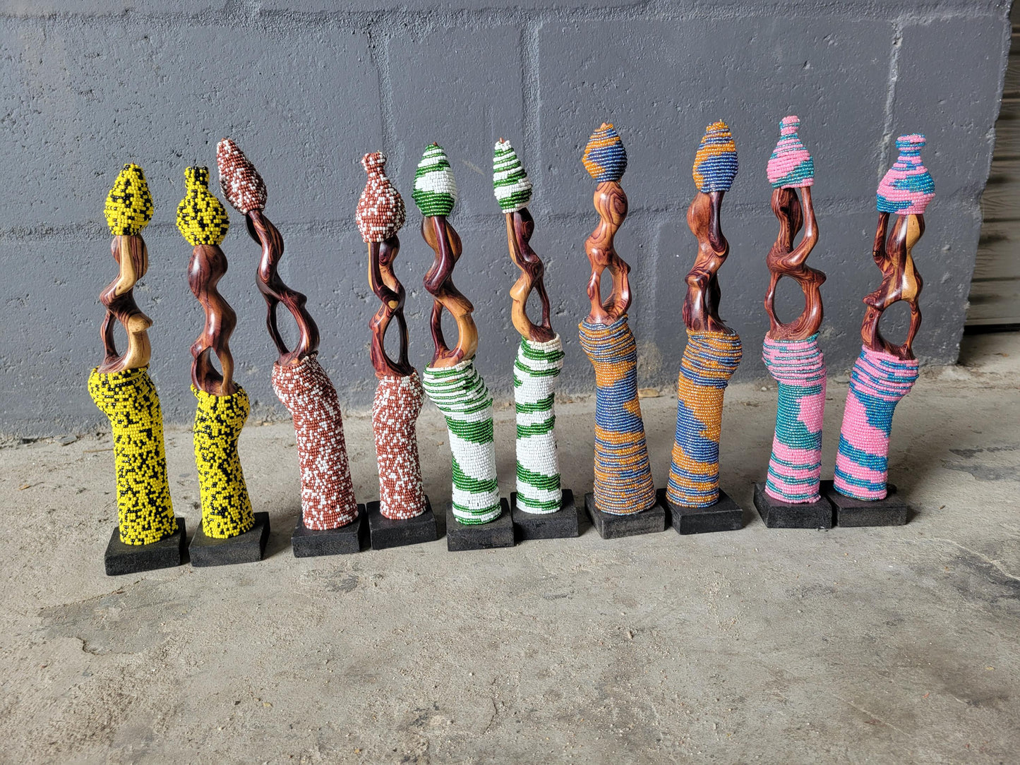 Beaded Zebra Wood African Women Carrying Water Pots. Comes in Pairs. Home/ Office decor 30cm Tall sculptures. Zambian Carved Wood Art Gifts
