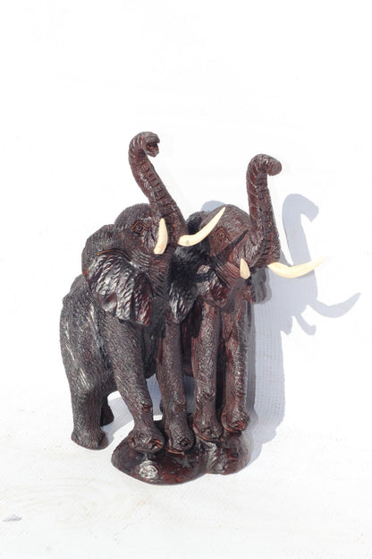 Mana Pools fine art carved Ironwood Side by Side Elephants Sculpture. Zimbabwean lifelike fully detailed Safari Animal. African Big 5 gift