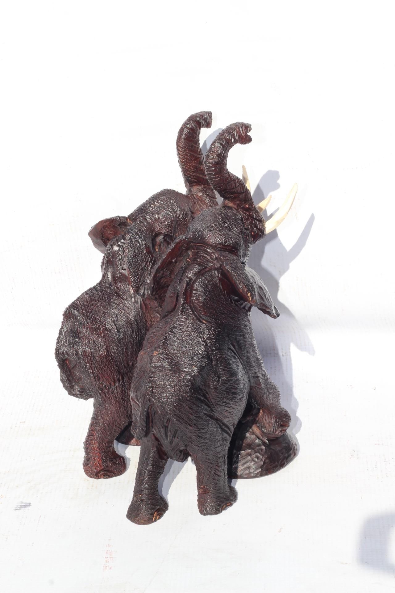 Mana Pools fine art carved Ironwood Side by Side Elephants Sculpture. Zimbabwean lifelike fully detailed Safari Animal. African Big 5 gift