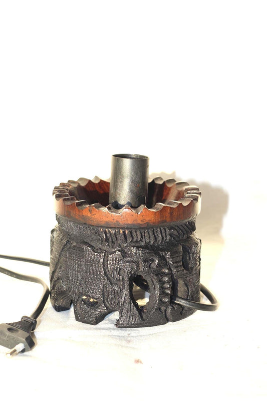 Handcarved Wood Ostrich Egg Lamp holder Stand, Design 2. Big Five Ebony Wood stand. Malawian Handcarved Animal theme Art. Ready to Ship