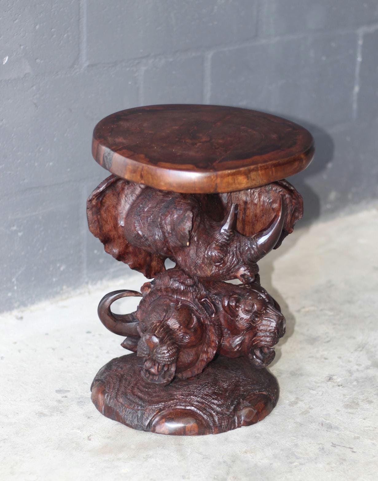 Realistic Ironwood Hand Carved Big Five animal heads Chair. Elephant, Lion, Leopard, Buffalo, Rhino fine Art Decor. Hotel/Office Stool Decor