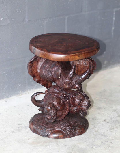 Realistic Ironwood Hand Carved Big Five animal heads Chair. Elephant, Lion, Leopard, Buffalo, Rhino fine Art Decor. Hotel/Office Stool Decor