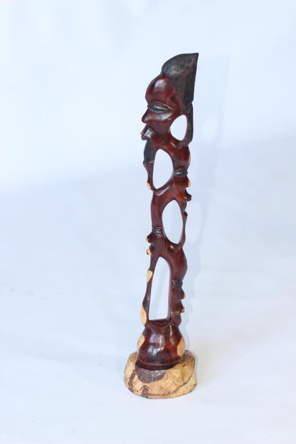 African man faces Tower, Teak Handcarved Decor sculptures. Zambian Carved Wood Art Gifts. Ready to Ship Gifts