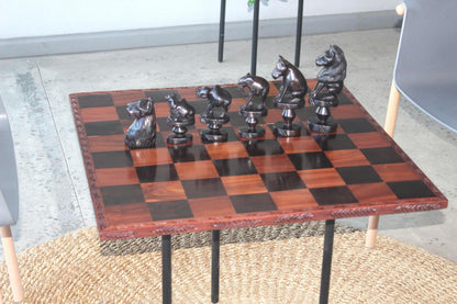 25" One of a kind Large Masterpiece Big Five Animals carved Wood African Chess Set. Malawian Handmade board game Gift. Chessboard art Decor