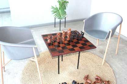 25" One of a kind Large Masterpiece Big Five Animals carved Wood African Chess Set. Malawian Handmade board game Gift. Chessboard art Decor