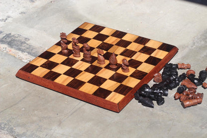 Minimalist board Ebony and Olive Wood Chess Set with African warriors pieces. Board games Art gift ready to Ship Worldwide.  Malawian decor