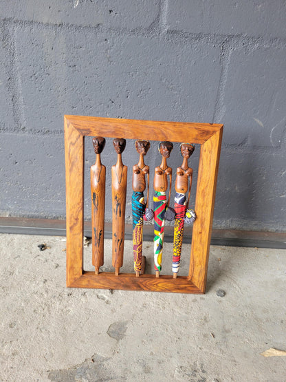 Mozambique Sandalwood Hand Carved African Couples on a brown painted self standing frame. Wall Hanging or Table Decor. Ready to Ship Gift