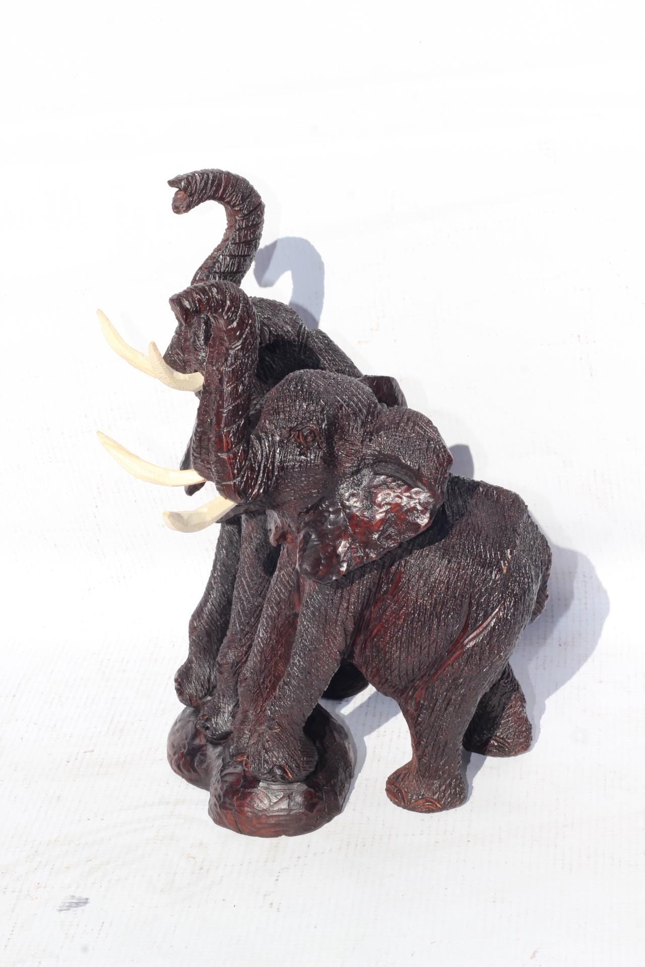 Mana Pools fine art carved Ironwood Side by Side Elephants Sculpture. Zimbabwean lifelike fully detailed Safari Animal. African Big 5 gift