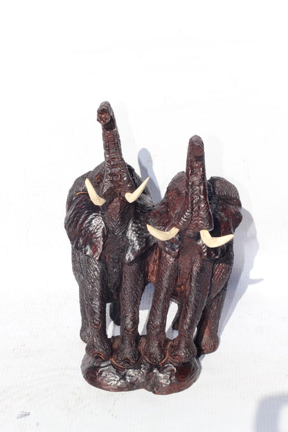 Mana Pools fine art carved Ironwood Side by Side Elephants Sculpture. Zimbabwean lifelike fully detailed Safari Animal. African Big 5 gift
