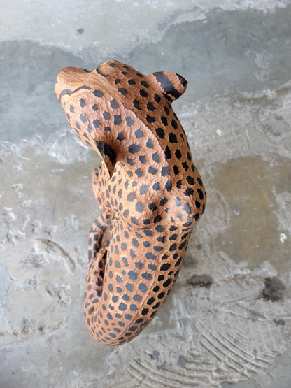 23" Teak Wood Life like Seating Cheetah Figurines. Fully detailed large gouged spotted hand carved Decor Sculpture. African Gift Masterpiece