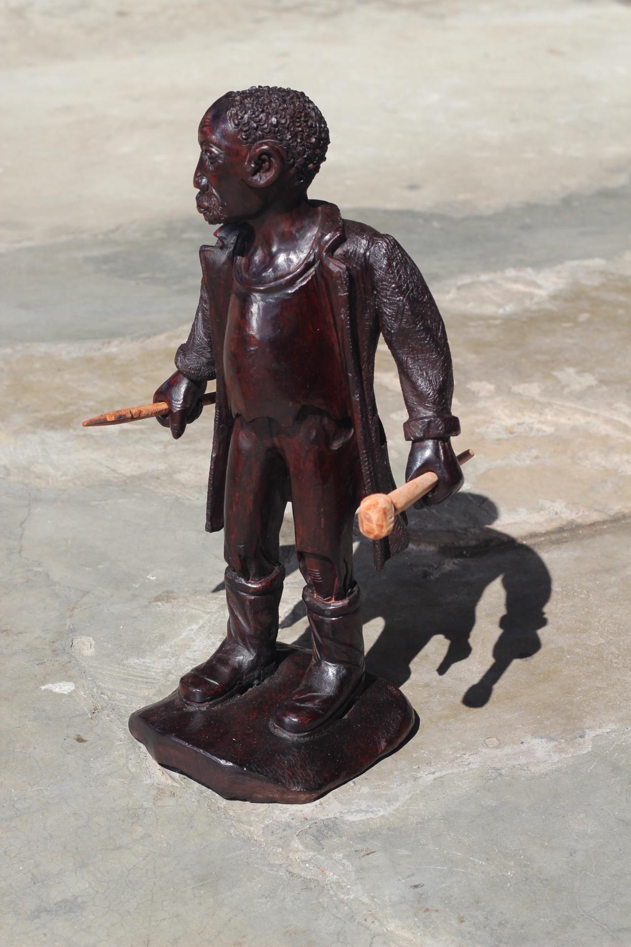 Large Dark Brown polished Ironwood Handcarved Warrior B ready for battle. Carrying his weapons, 16 inch Tall, Ready to Ship African Art Gift
