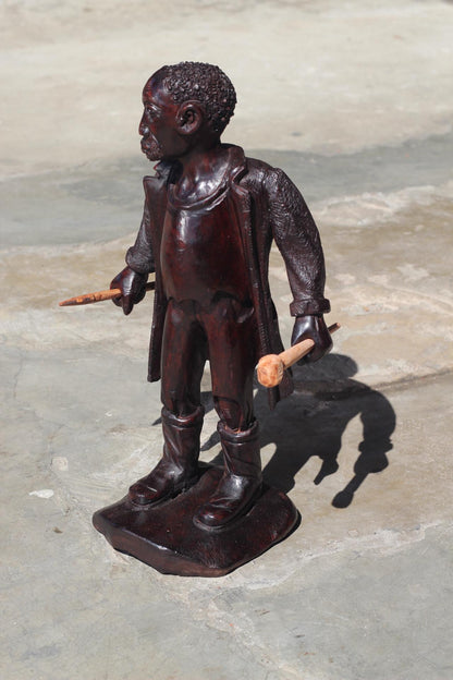 Large Dark Brown polished Ironwood Handcarved Warrior B ready for battle. Carrying his weapons, 16 inch Tall, Ready to Ship African Art Gift