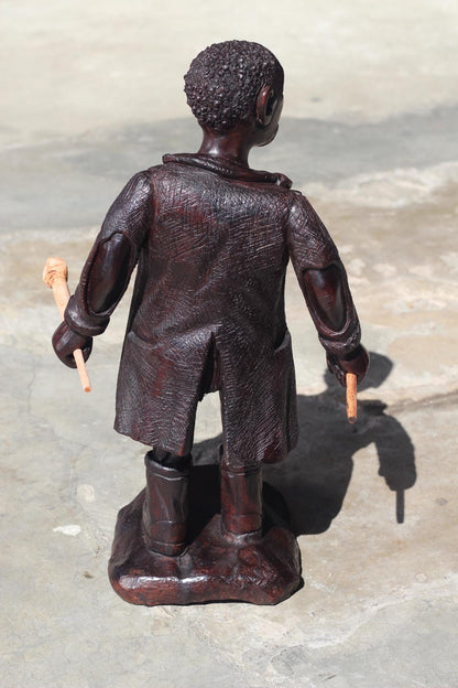 Large Dark Brown polished Ironwood Handcarved Warrior B ready for battle. Carrying his weapons, 16 inch Tall, Ready to Ship African Art Gift