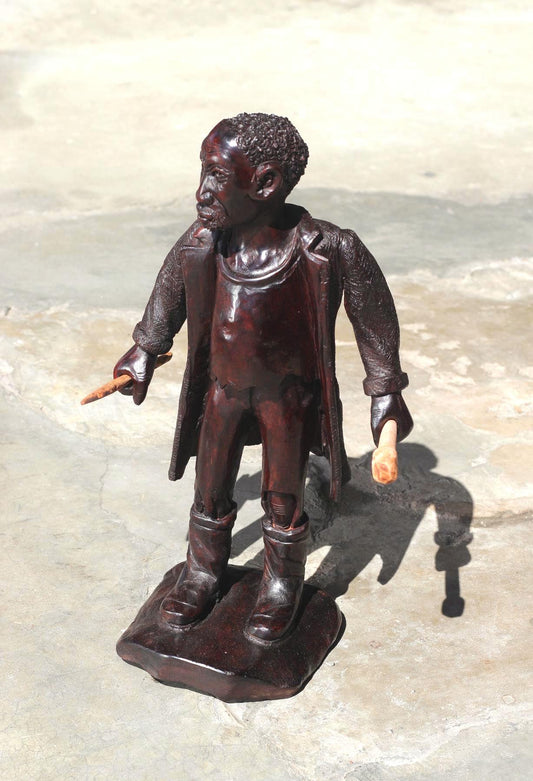 Large Dark Brown polished Ironwood Handcarved Warrior B ready for battle. Carrying his weapons, 16 inch Tall, Ready to Ship African Art Gift