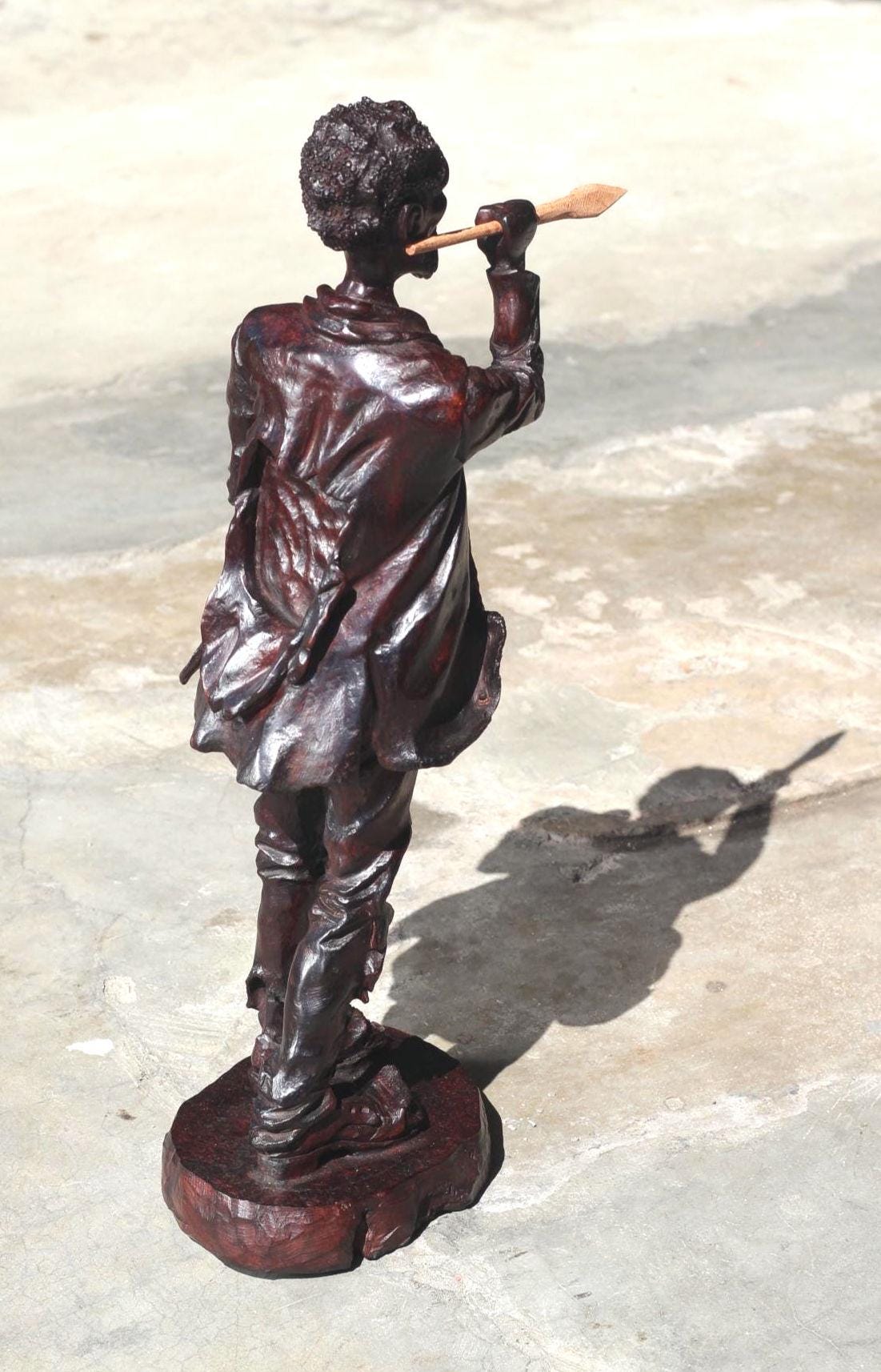Large Dark Brown polished Ironwood Handcarved Warrior ready for battle. Carrying his weapons, 20 inches Tall, Ready to Ship African Art Gift