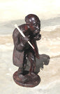Vintage Ironwood Handcarved African Elderly man smoking a pipe and carrying a stick on the shoulder. 16 inches Tall, Ready to Ship Art Gifts