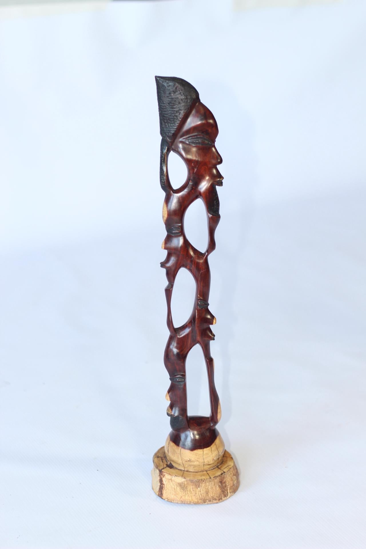 African man faces Tower, Teak Handcarved Decor sculptures. Zambian Carved Wood Art Gifts. Ready to Ship Gifts